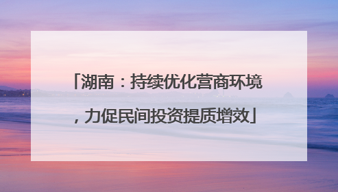 湖南：持续优化营商环境，力促民间投资提质增效