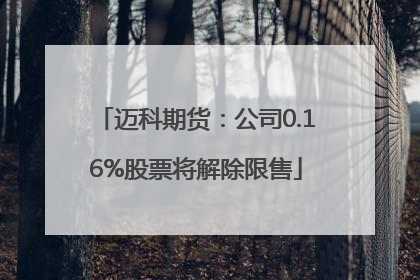 迈科期货：公司0.16%股票将解除限售